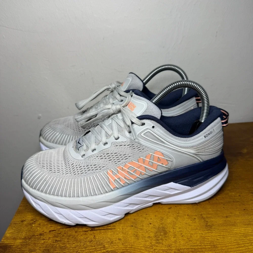 Hoka Bondi 7 Running Shoes Womens Size 6.5 Grey Blue 1110519 LRBI
